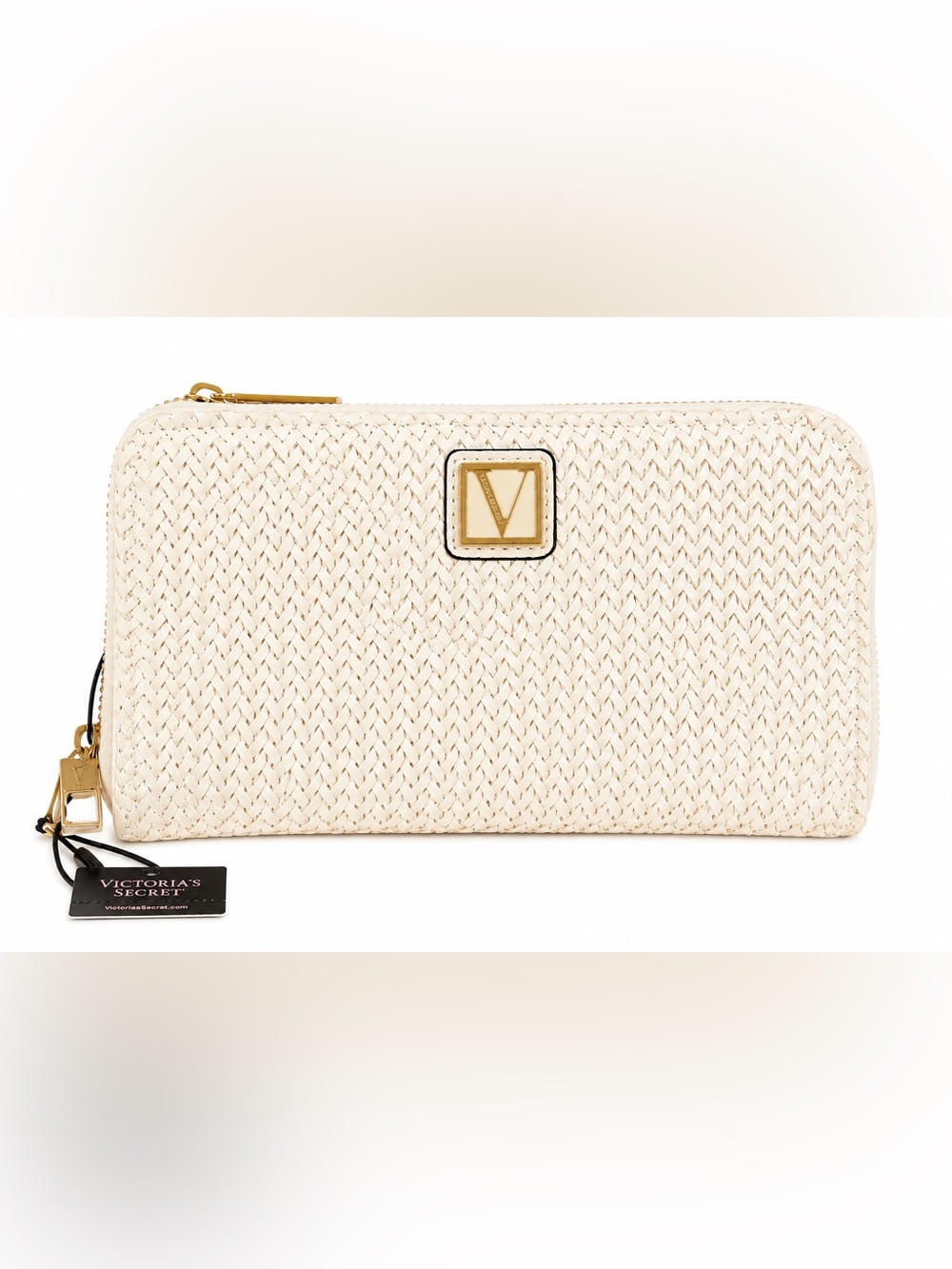 Victoria's Secret Cream Woven Zip-Around Wallet with Gold Accent - Picture 1 of 5